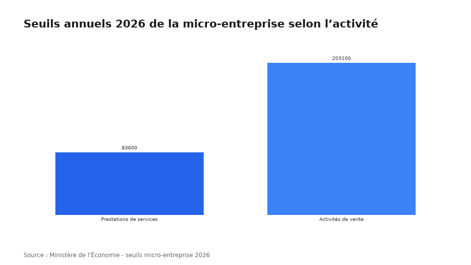 Seuils annuels 2026 de la micro-entreprise selon l’activité